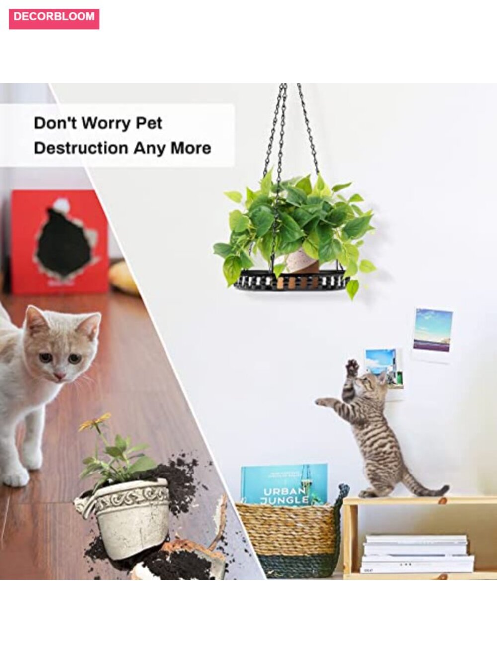 Metal Hanging Plant Holder Shelf for Indoor Outdoor, Adjustable Chain, Weather - Picture 3 of 6